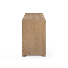 Laurentis 64" Light Taupe Suede and Wood 6-Drawer Dresser