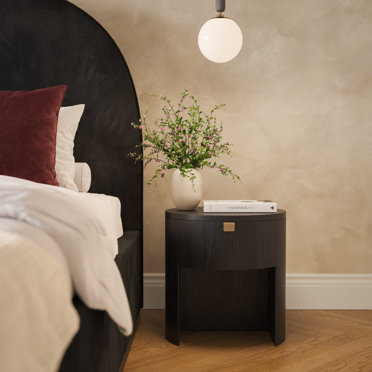Marlow 19" Wood Round Nightstand With Drawer