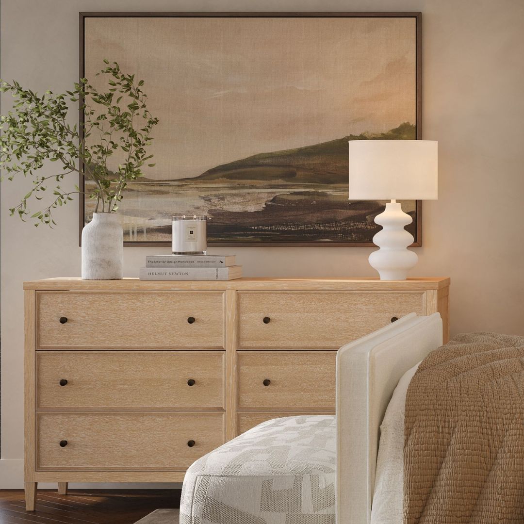 Bristol Park 62" Whitewashed Oak Wood 6-Drawer Dresser