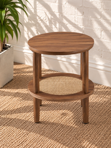 Rayna Round Rattan Side Table in Warm Walnut