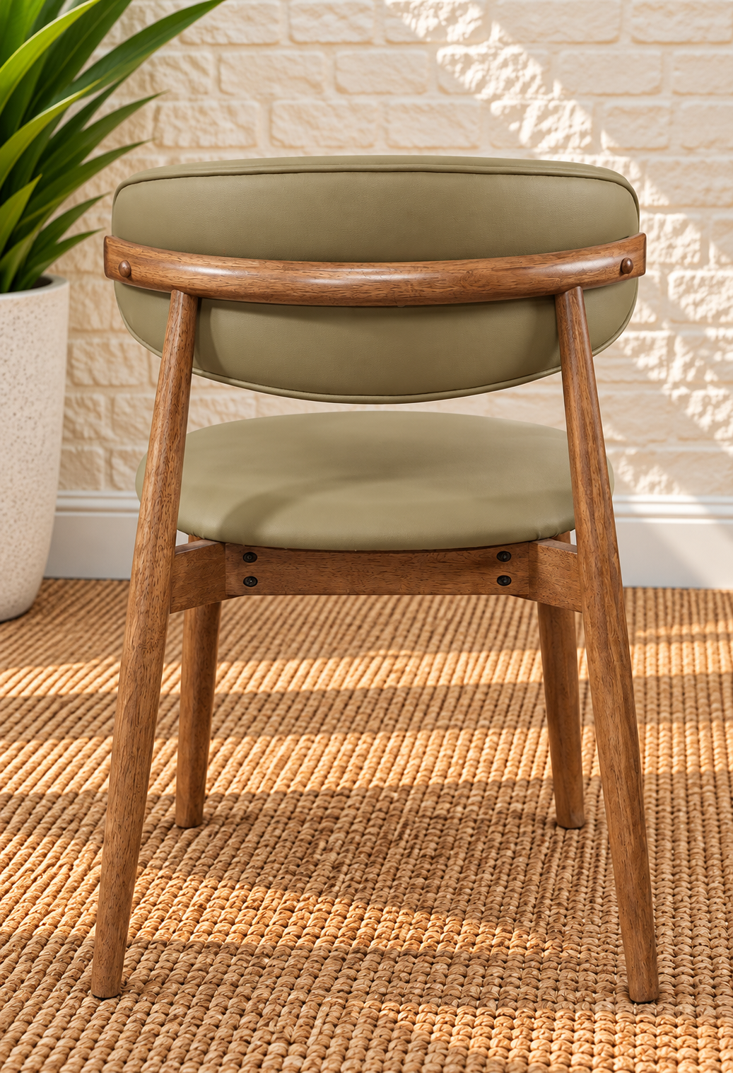 Reed Walnut Dining Chair Upholstered in Desert Khaki Leather