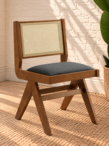 Remi Rattan Dining Chair in Wood Black
