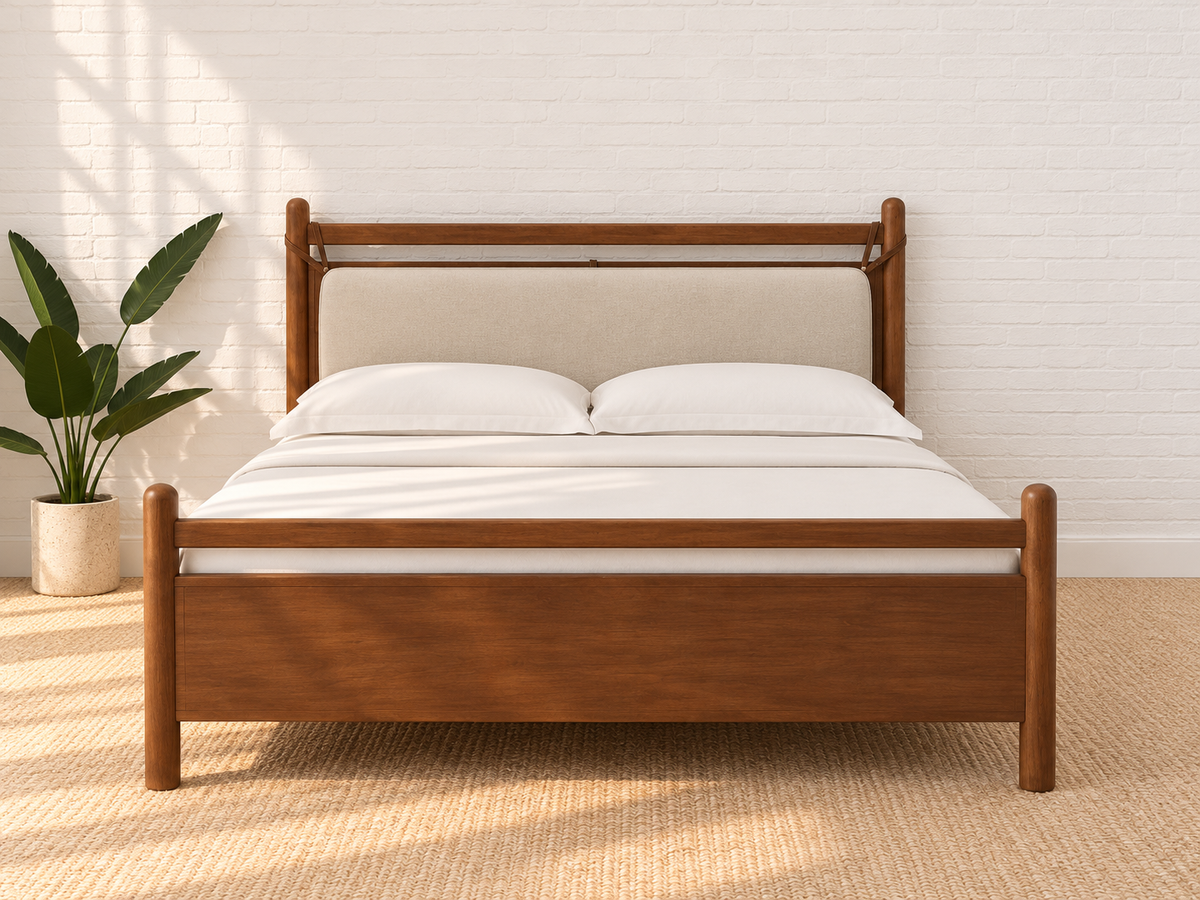 Rocco Walnut Queen Platform Bed in Greige