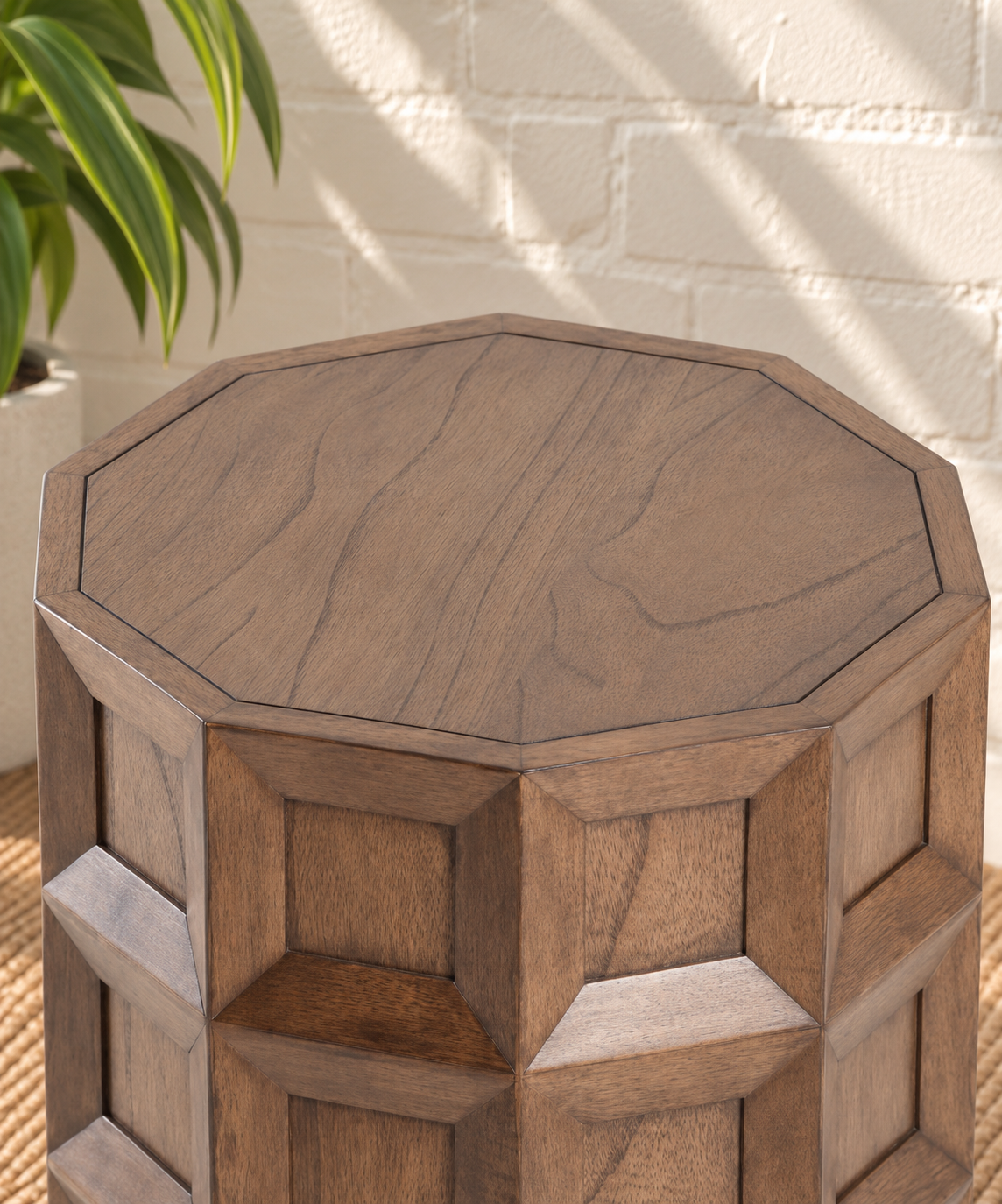 Rylan Geometric Side Table in Warm Walnut