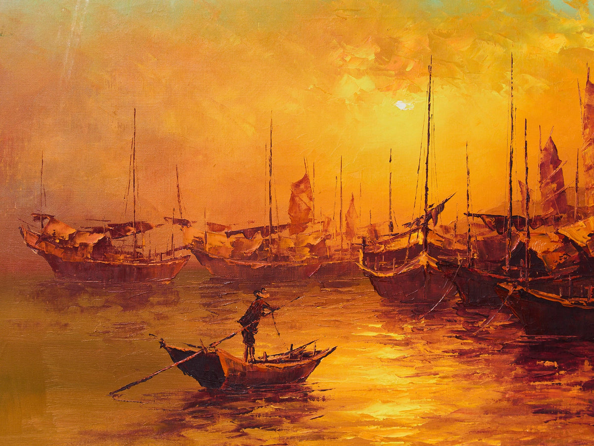 Luminous Vintage Sailboat, Mid-century Painting