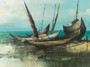 Signed Oil Painting of Ships Fine Art Framed