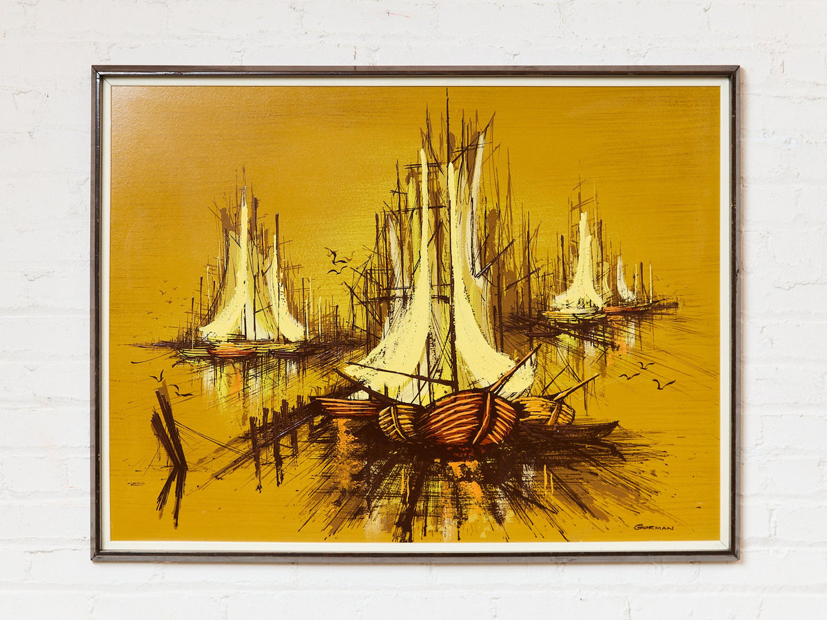 Mustard, Yellow, Gold, Nautical, Mid-century, Classic Painting, Signed