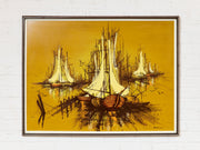 Mustard, Yellow, Gold, Nautical, Mid-century, Classic Painting, Signed