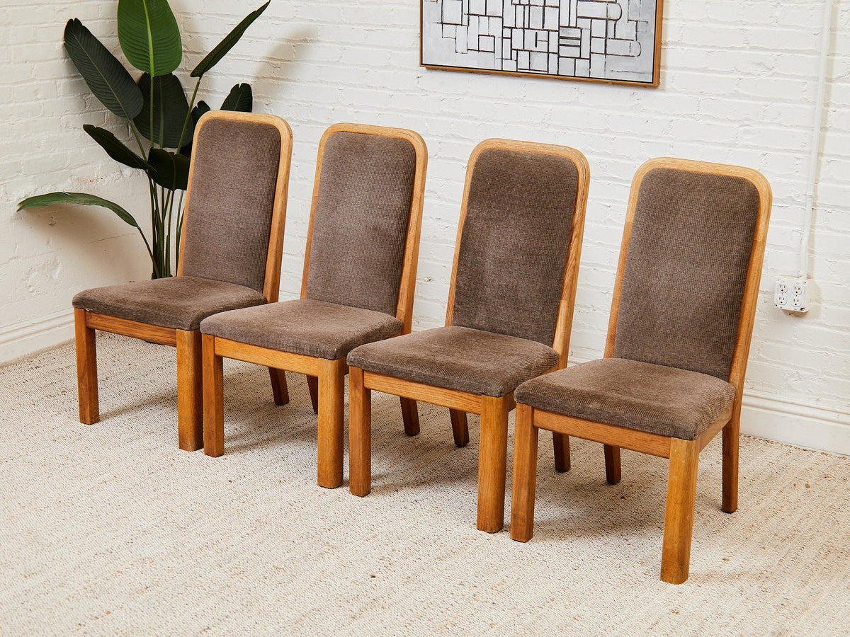 Set of 4 Brown Oak 1970s Dining Chairs