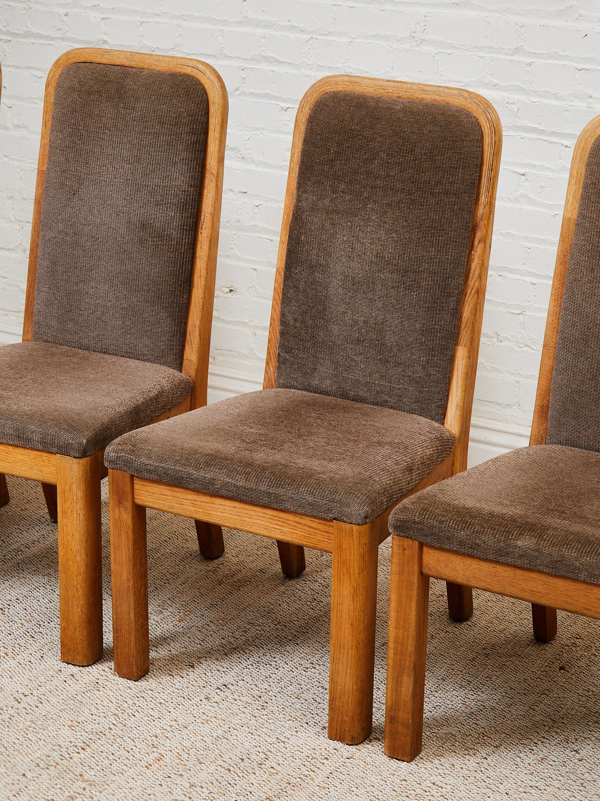 Set of 4 Brown Oak 1970s Dining Chairs