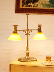 Brass Bouillotte Table Lamp with Amber Shades