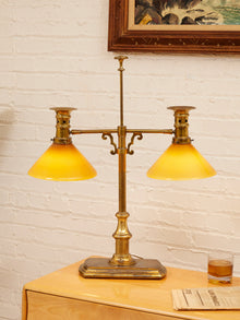 Brass Bouillotte Table Lamp with Amber Shades