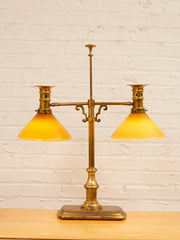 Brass Bouillotte Table Lamp with Amber Shades
