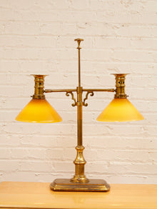 Brass Bouillotte Table Lamp with Amber Shades
