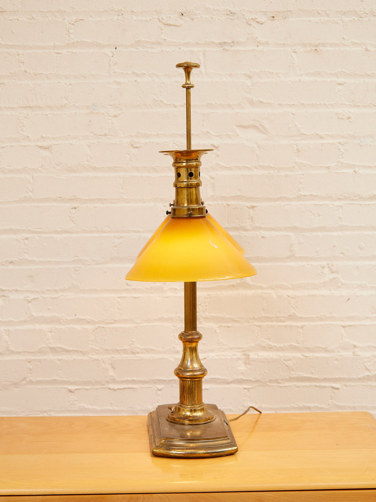 Brass Bouillotte Table Lamp with Amber Shades