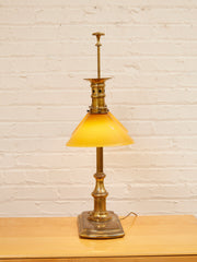 Brass Bouillotte Table Lamp with Amber Shades