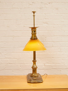 Brass Bouillotte Table Lamp with Amber Shades