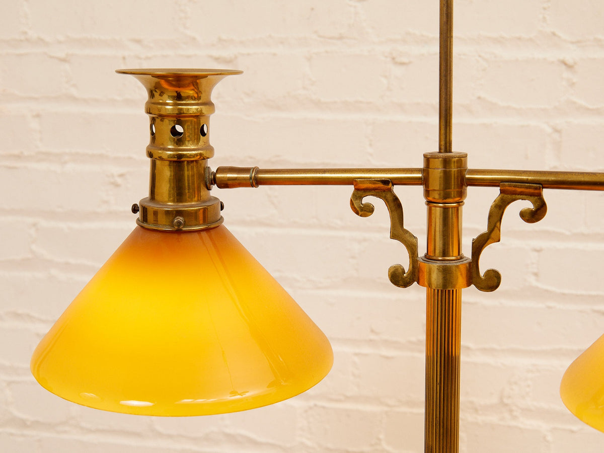 Brass Bouillotte Table Lamp with Amber Shades