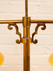 Brass Bouillotte Table Lamp with Amber Shades