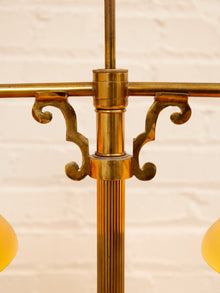 Brass Bouillotte Table Lamp with Amber Shades
