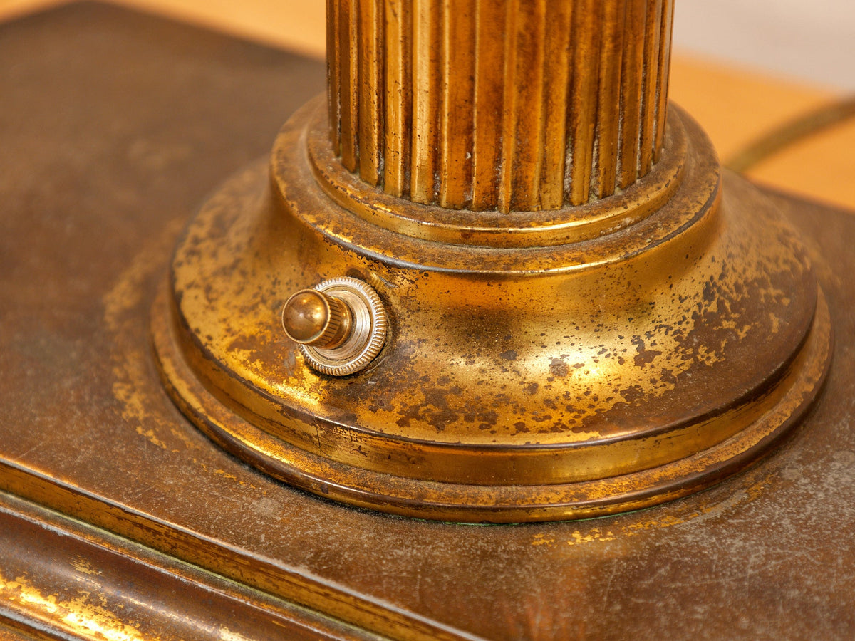Brass Bouillotte Table Lamp with Amber Shades