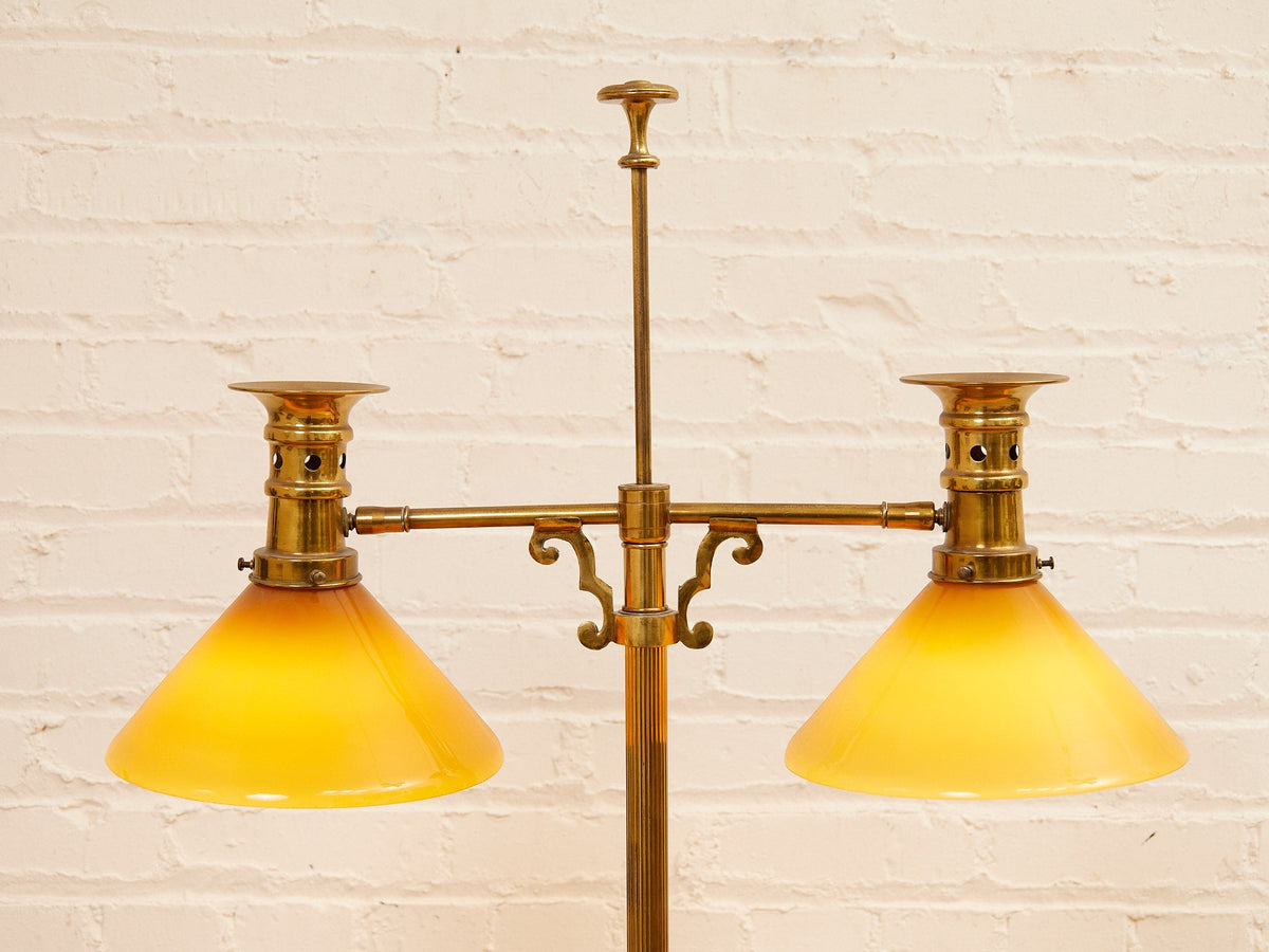 Brass Bouillotte Table Lamp with Amber Shades