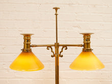 Brass Bouillotte Table Lamp with Amber Shades