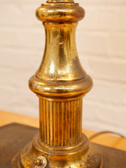Brass Bouillotte Table Lamp with Amber Shades