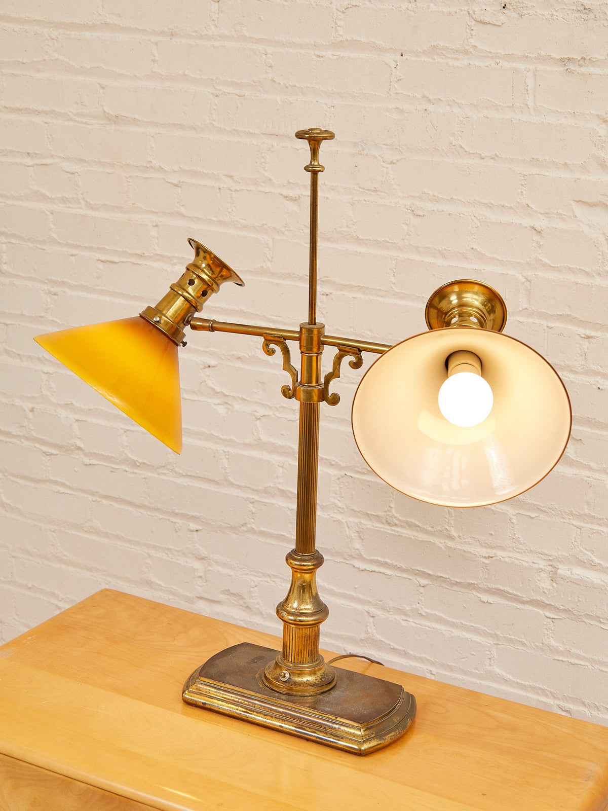 Brass Bouillotte Table Lamp with Amber Shades