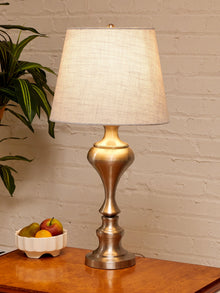 Brushed Nickel Table Lamps with Linen Shades, Modern Classic Pair