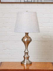 Brushed Nickel Table Lamps with Linen Shades, Modern Classic Pair