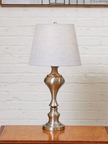 Brushed Nickel Table Lamps with Linen Shades, Modern Classic Pair