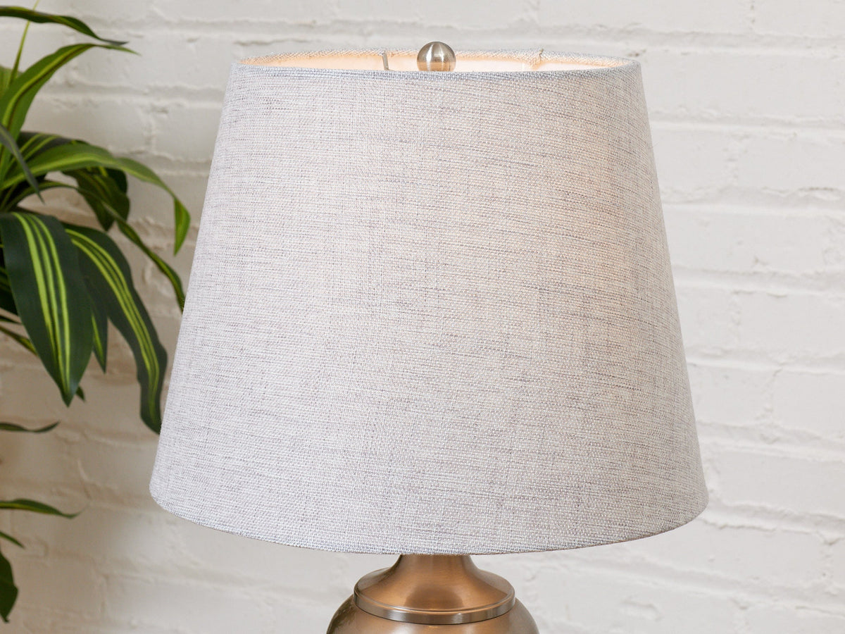 Brushed Nickel Table Lamps with Linen Shades, Modern Classic Pair