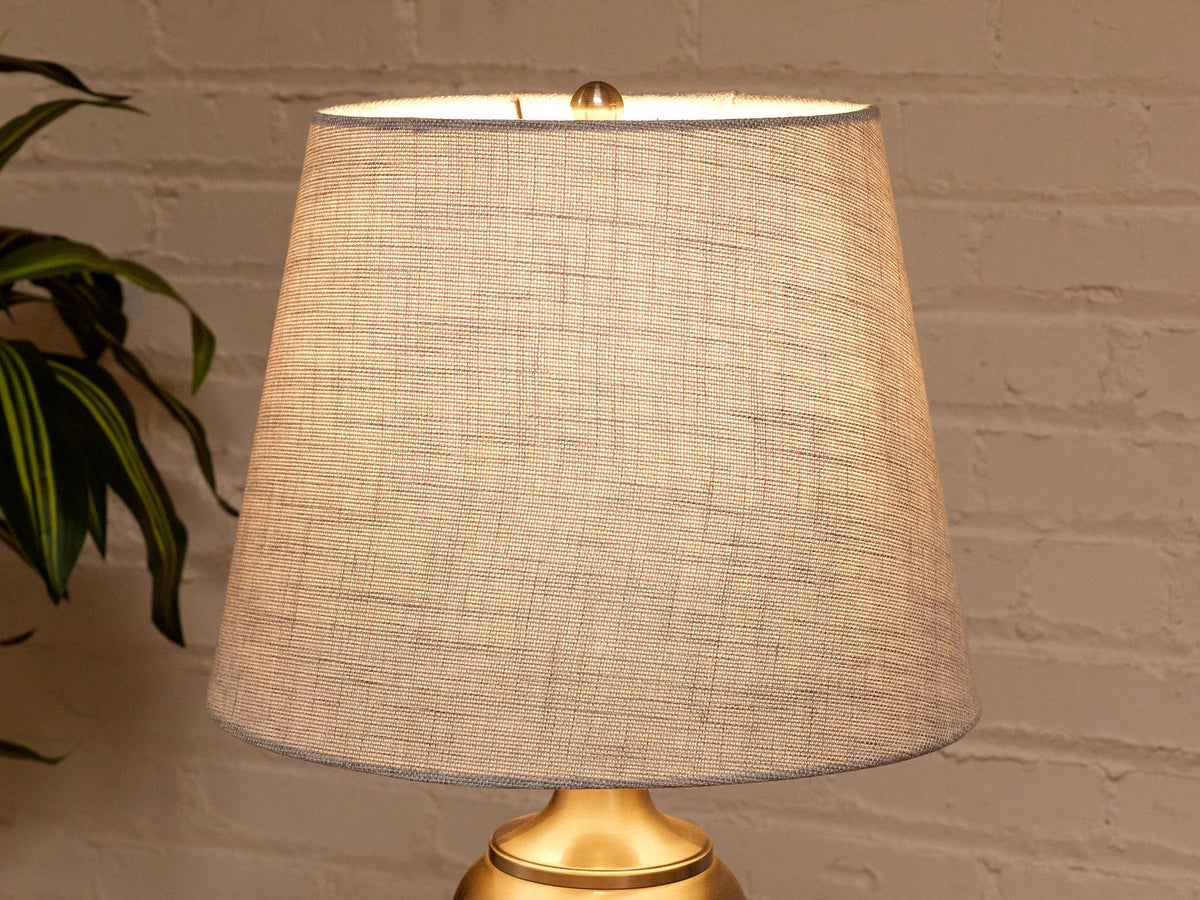 Brushed Nickel Table Lamps with Linen Shades, Modern Classic Pair