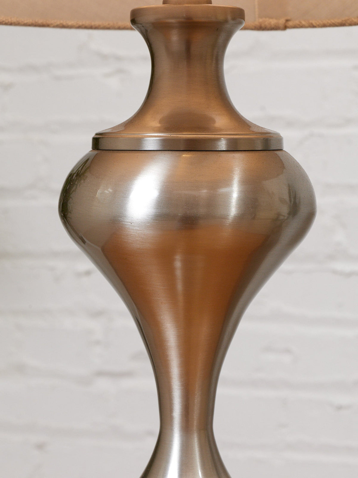 Brushed Nickel Table Lamps with Linen Shades, Modern Classic Pair