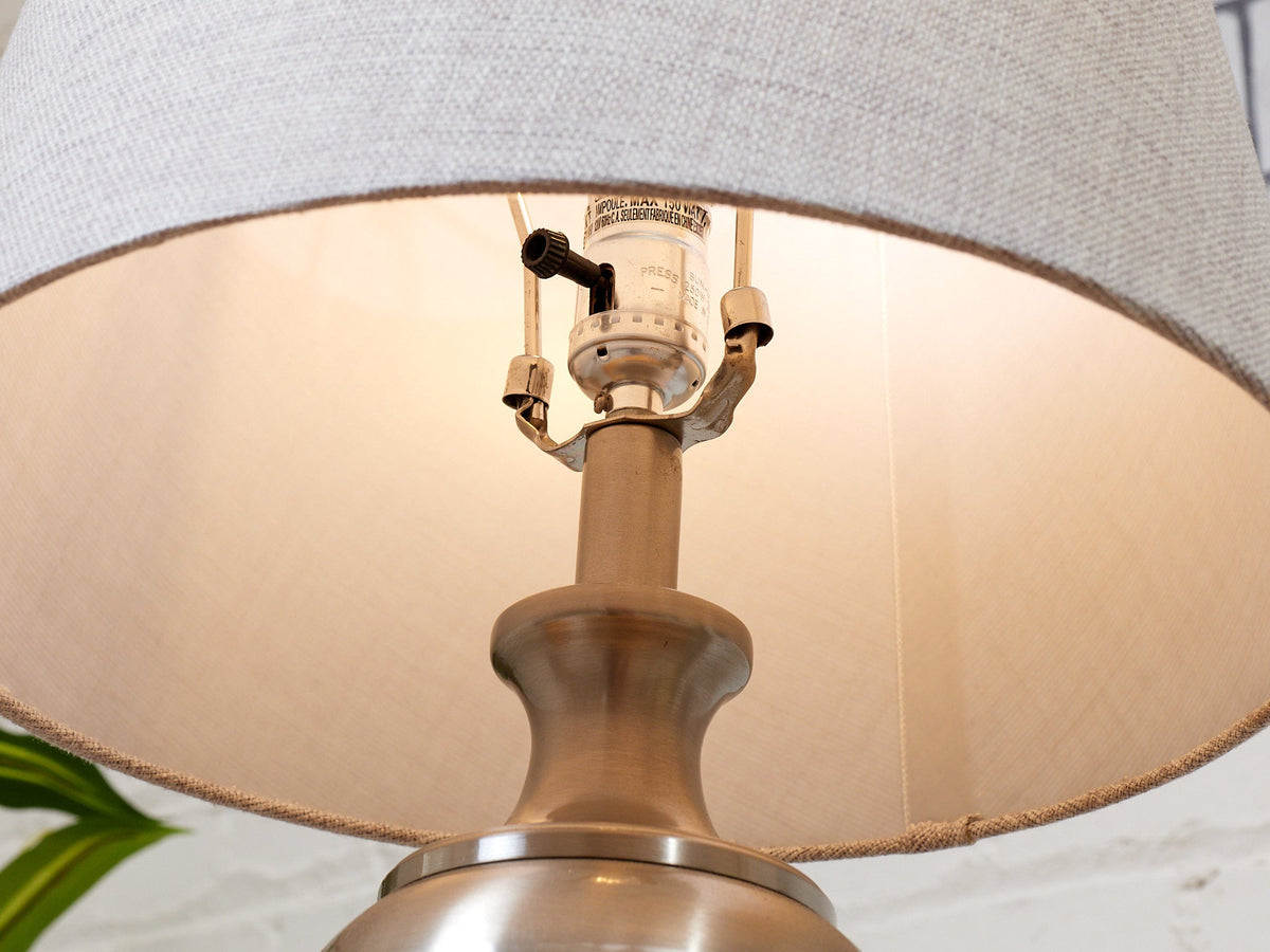 Brushed Nickel Table Lamps with Linen Shades, Modern Classic Pair