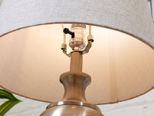 Brushed Nickel Table Lamps with Linen Shades, Modern Classic Pair