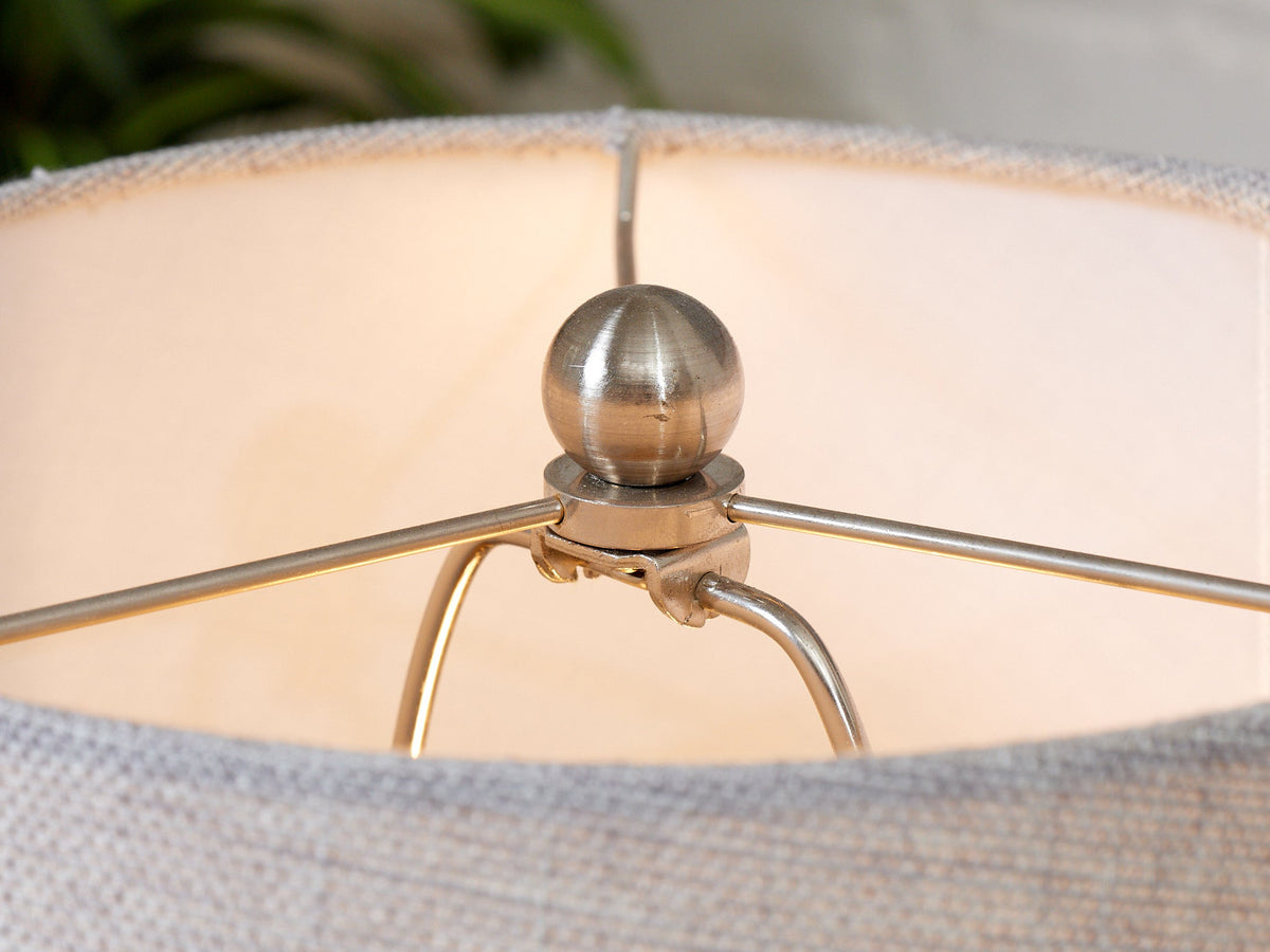 Brushed Nickel Table Lamps with Linen Shades, Modern Classic Pair
