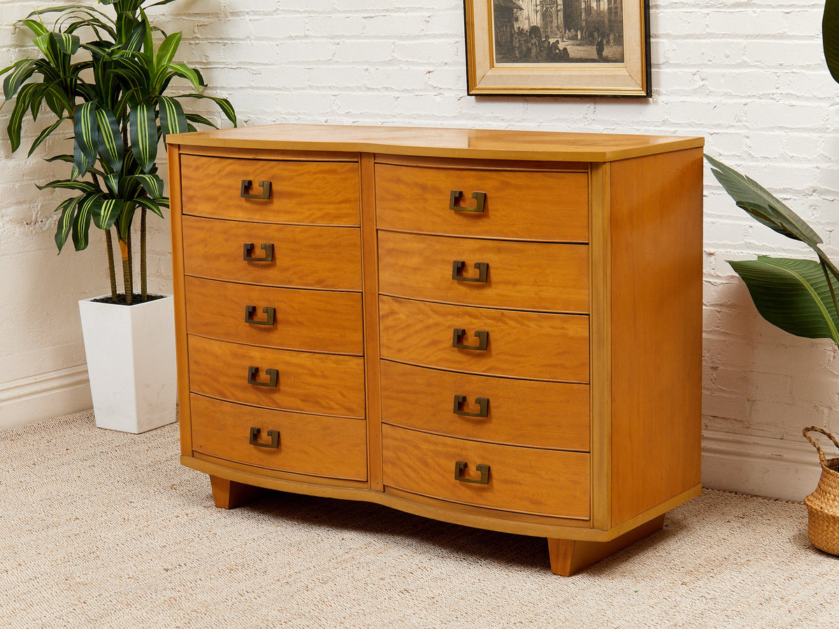 Dixie Art Deco Blonde Mahogany 8-Drawer Dresser
