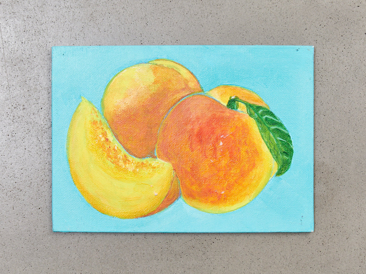 Original painting by E. Martinez Peaches on Pale Blue background