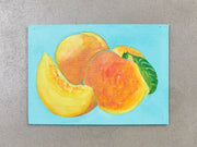 Original painting by E. Martinez Peaches on Pale Blue background