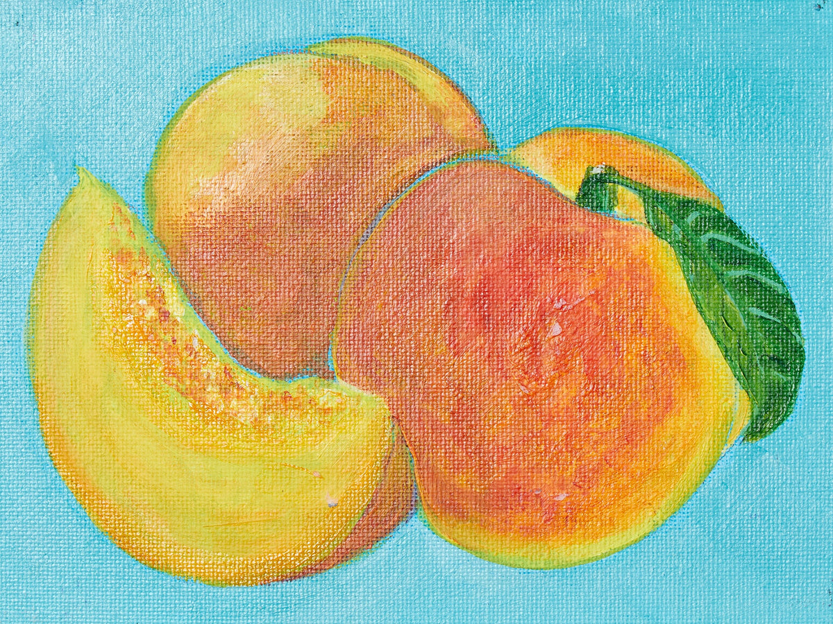 Original painting by E. Martinez Peaches on Pale Blue background
