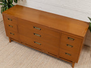 Vintage Mid-Century Modern Nine-Drawer Dresser by Red Lion Furniture Co. as Found
