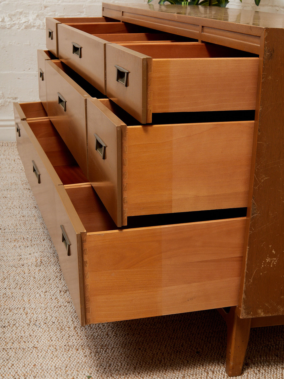 Vintage Mid-Century Modern Nine-Drawer Dresser by Red Lion Furniture Co. as Found