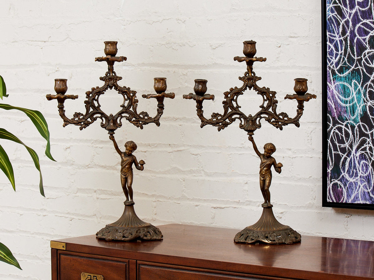 Pair of Italian Cherub Candelabras