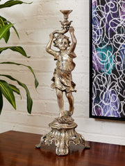 French Neoclassical Cast Bronze Boy w Torch Figural