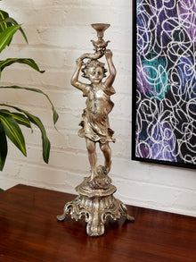 French Neoclassical Cast Bronze Boy w Torch Figural