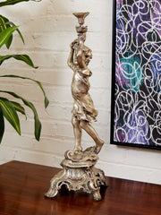 French Neoclassical Cast Bronze Boy w Torch Figural
