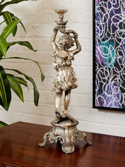 French Neoclassical Cast Bronze Boy w Torch Figural