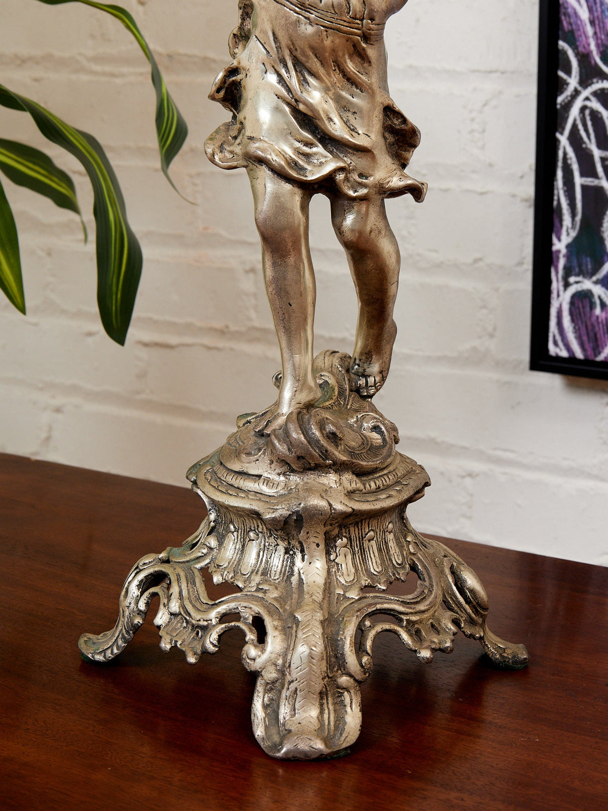 French Neoclassical Cast Bronze Boy w Torch Figural